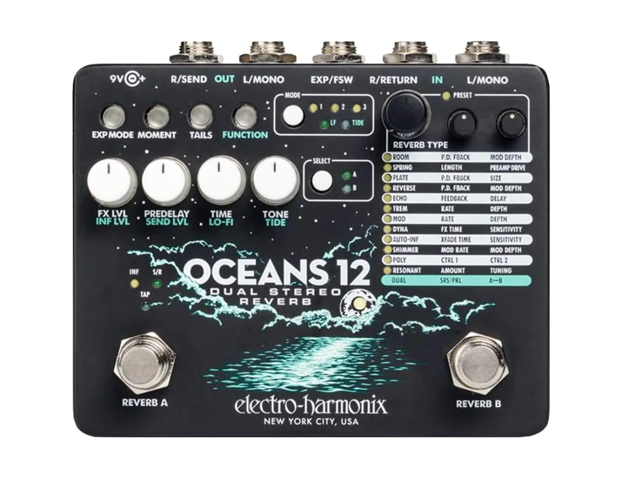 electro-harmonix OCEANS 12 リバーブ Electro-Harmonix Oceans 12 Stereo Reverb Pedal