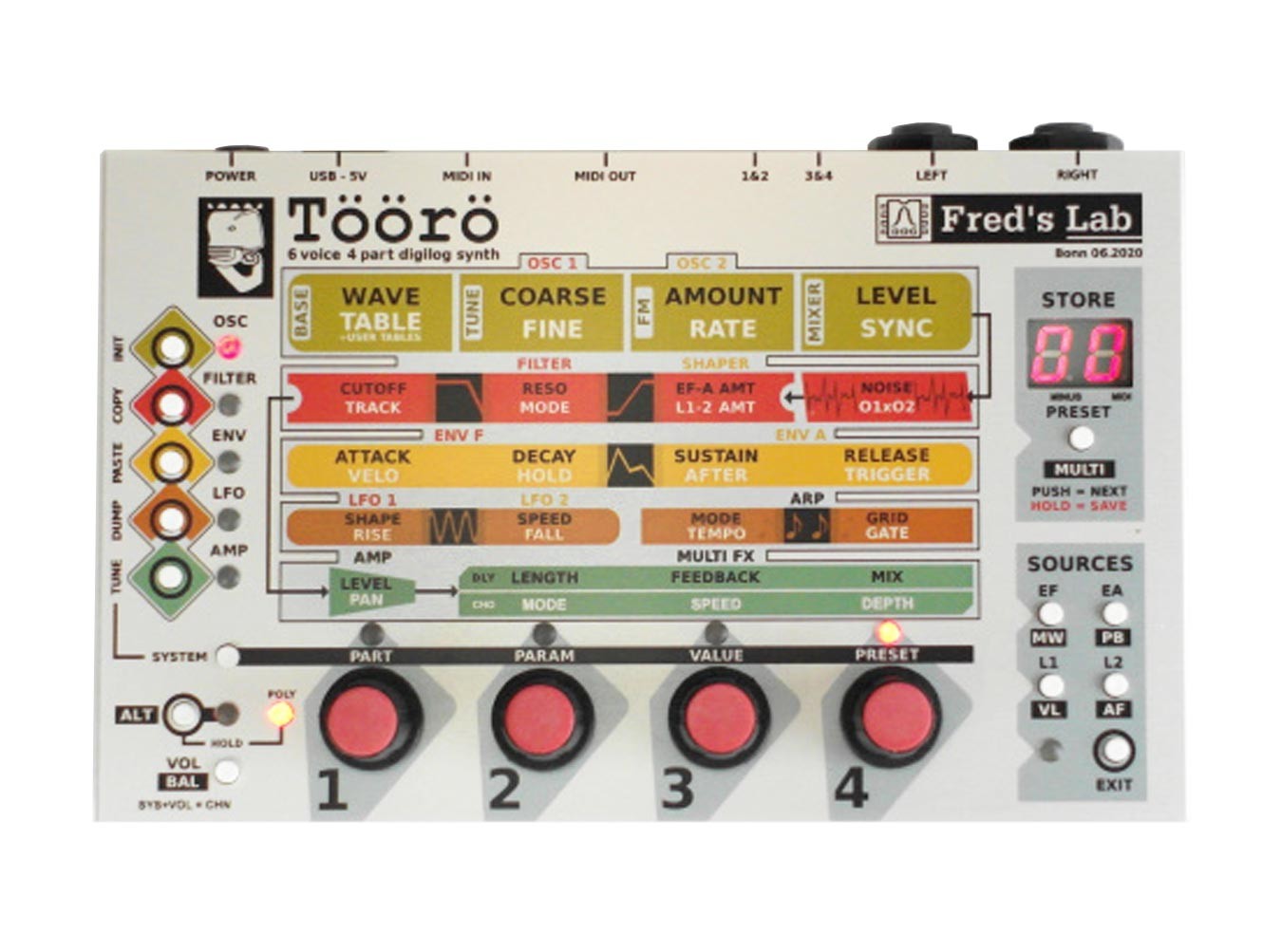 Fred’s Lab Tooro 6voice 4part シンセ Fred's Lab Töörö Hybrid Desktop Synthesizer