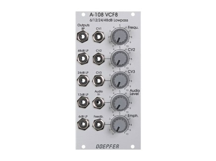 A-108 is a voltage-controlled low-pass filter inspired by the classic Moog ladder filter.