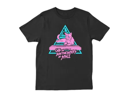 Cats on Synthesizers in Space Neon T-Shirt