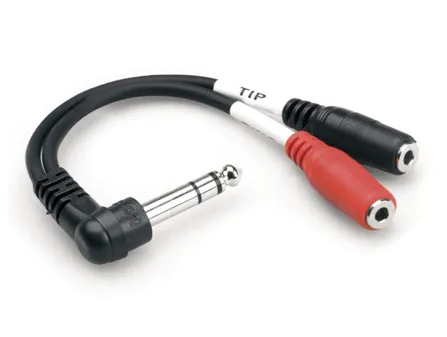 YPM-523 Right Angle 1/4" TRS to Dual 3.5mm TRSF Y Stereo Breakout