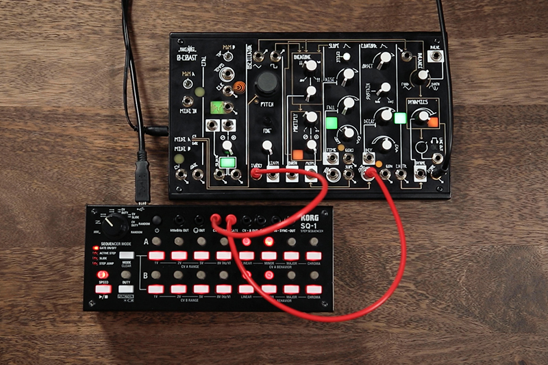 Make Noise's 0-Coast and the Korg SQ-1 side by side.
