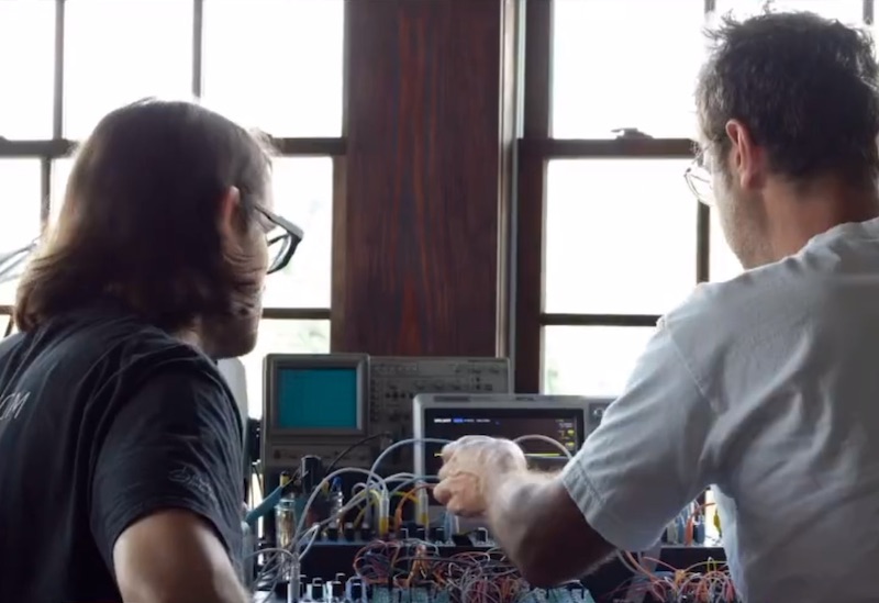 Tony Rolando + Alessandro Cortini collaborating during Strega's development—image via Make Noise on Instagram