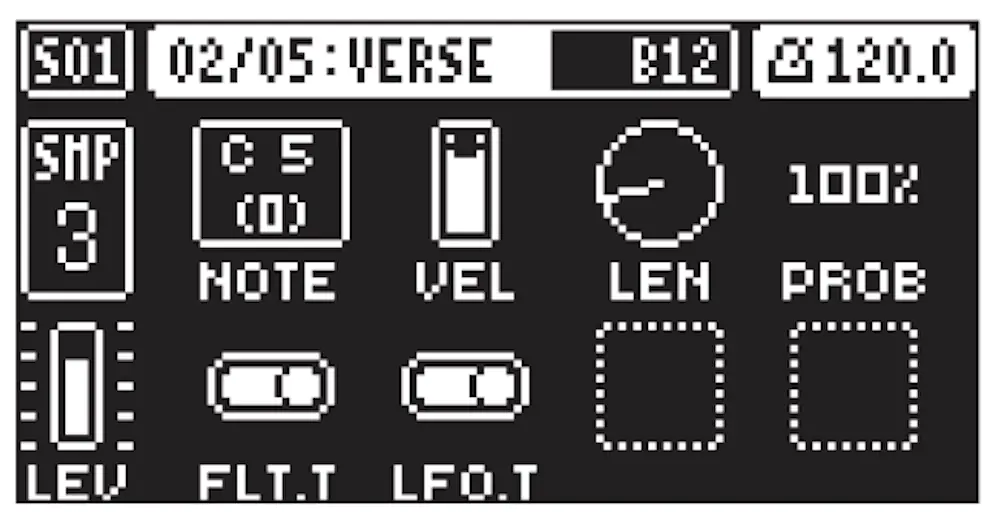 Digitakt's Trig Parameters page with Song Mode active