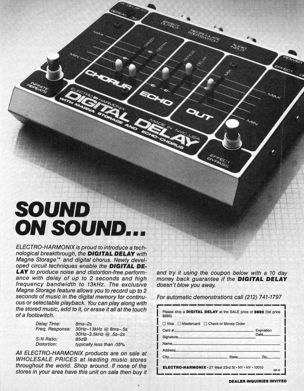 1981 advertisement for the 2 Second Digital Delay Pedal (sourced from EHX)