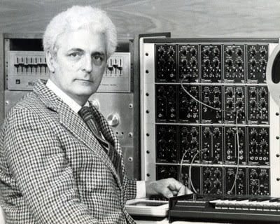 Bob Moog with a Synton 3000 modular system