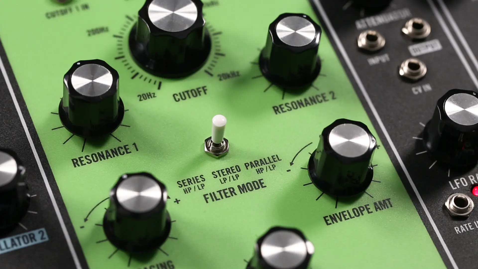 The Matriarch's dual filter section, capable of multipeak filtering and binaural panning effects.