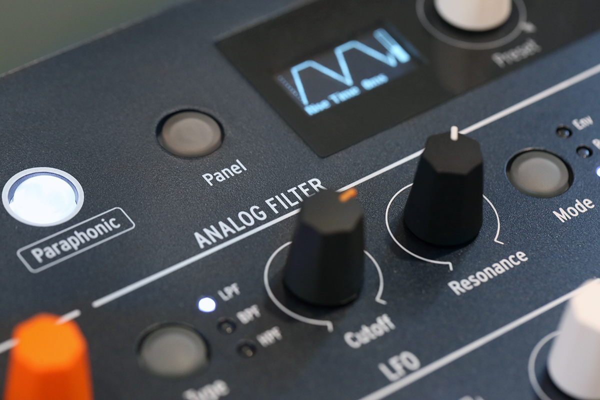 Detail of the Microfreak's analog filter and waveshape display.