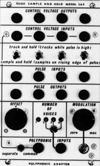 The quite rare Buchla 264 Quad S+H / Polyphonic Adaptor module, via modulargrid.net