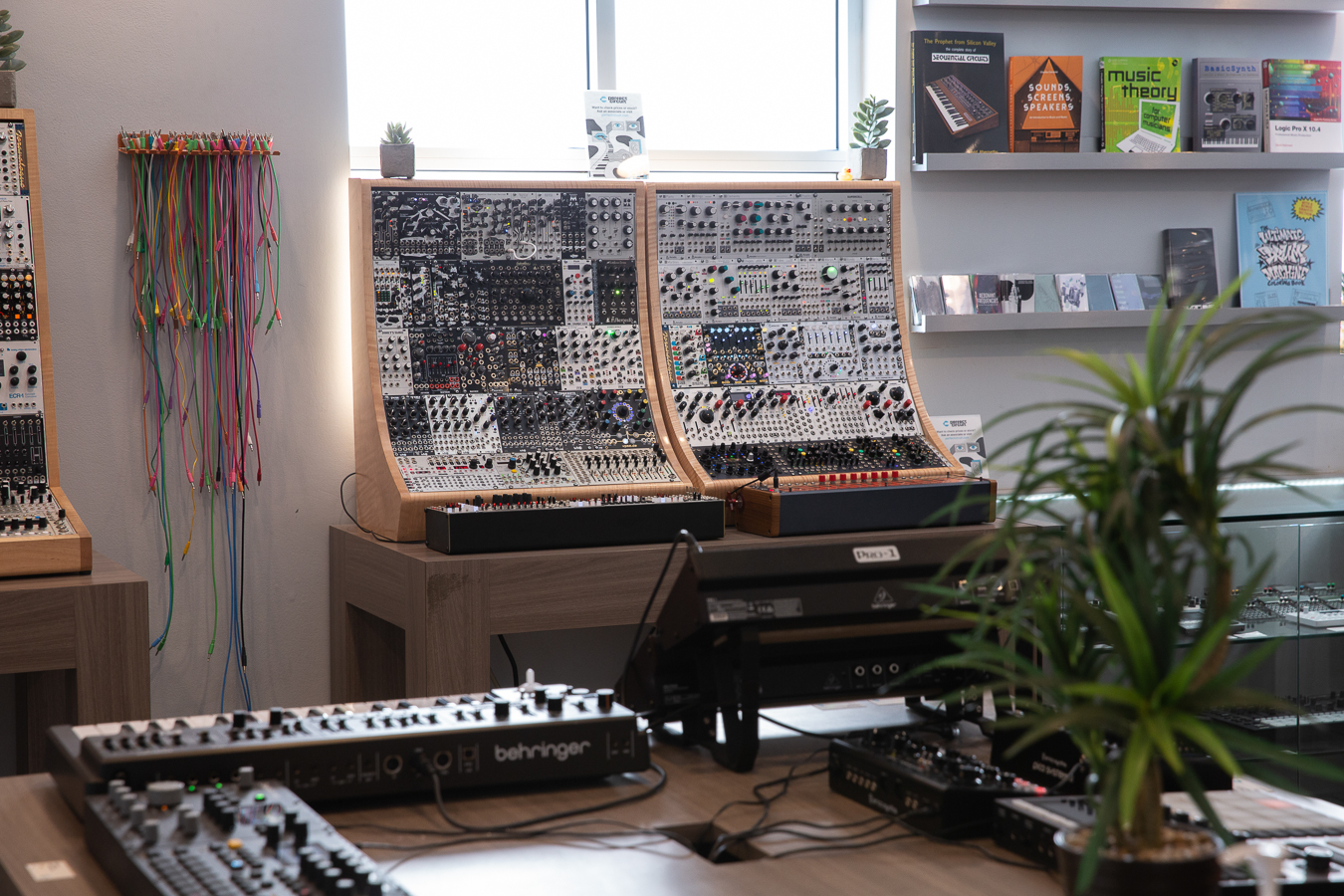 A large Eurorack modular synthesizer system in the Perfect Circuit showroom in Burbank, California.