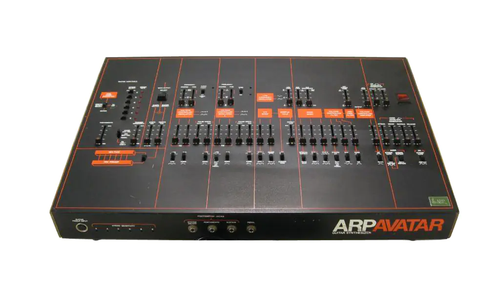 The ARP Avatar guitar synthesizer&mdash;widely accepted as a commercial failure, if not also as the design that bankrupted ARP altogether. Images via Perfect Circuit's archives.
