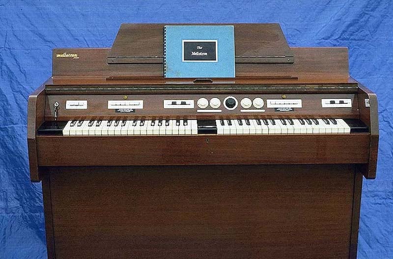 A Mellotron MkII—and early sample-based instrument with tape-based polyphonic keyboard playback mechanism.