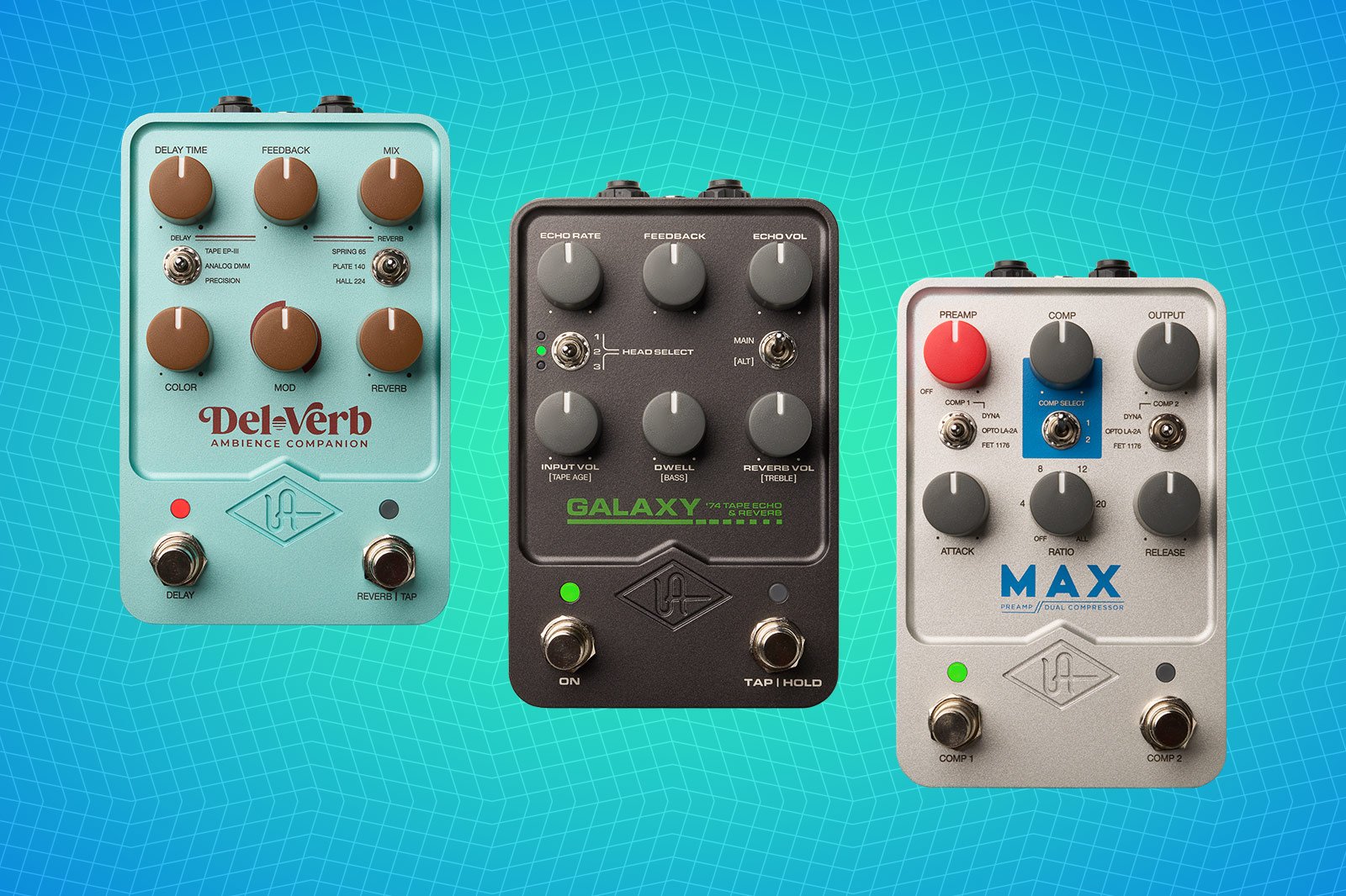 Universal Audio Del-Verb + Galaxy '74 + Max Effect Pedals